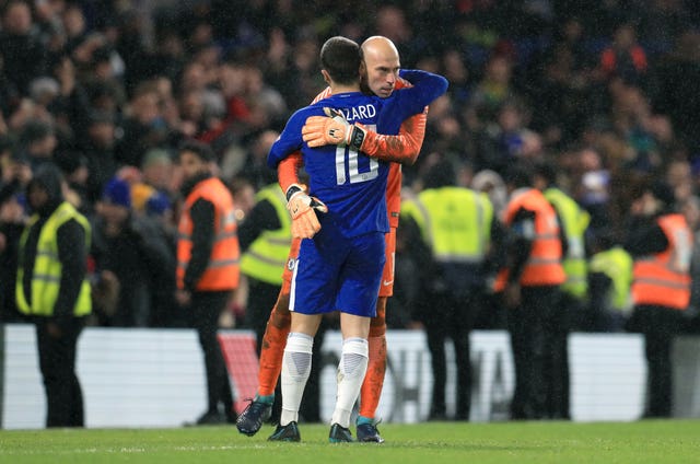Chelsea’s Eden Hazard and Chelsea goalkeeper Willy Caballero helped secure the win (Mike Egerton/PA)