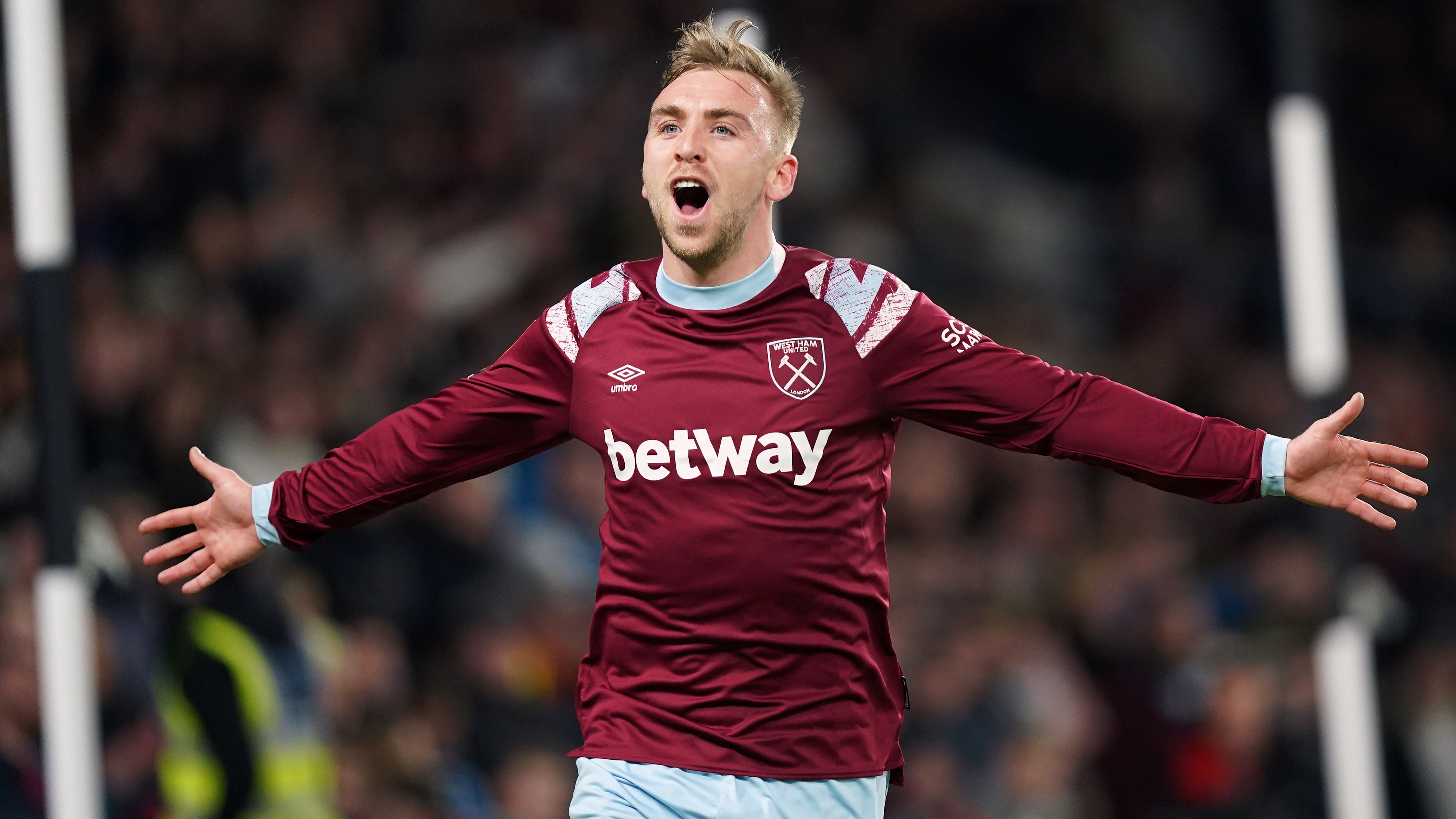 Jarrod Bowen celebrates scoring West Ham’s opener (Mike Egerton/PA)