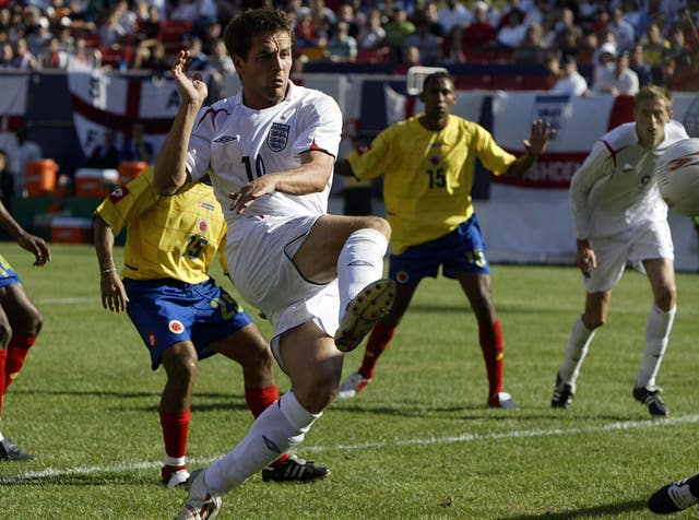 Michael Owen scores for England against Colombia