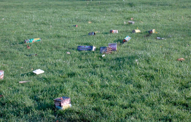 Discarded fireworks in a park in the Niddrie area of Edinburgh 