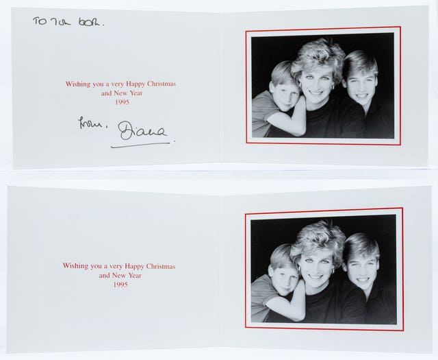 A Christmas card signed by Diana, Princess of Wales 