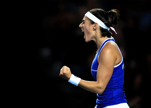 Caroline Garcia celebrates winning a point 