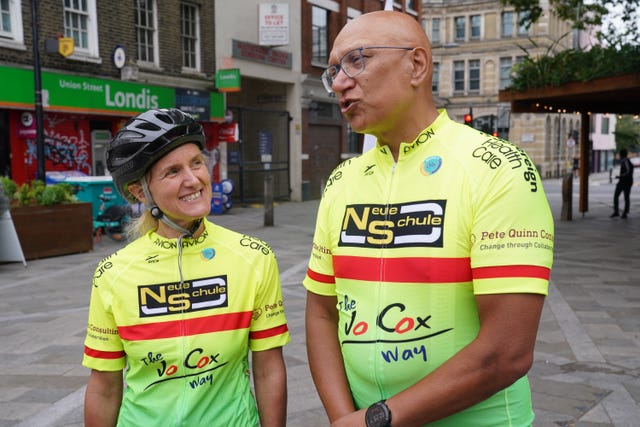 Kim Leadbeater and Sarfraz Mian after the ride