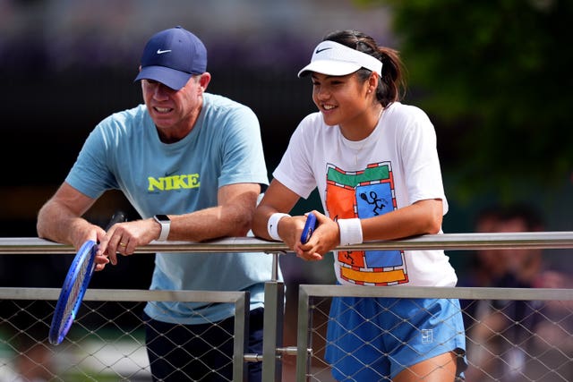 Emma Raducanu, right, with then coach Mark Petchey