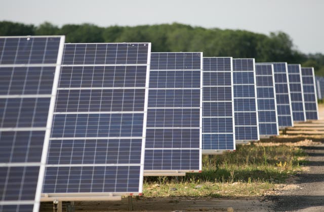 Solar panels at Kencot solar farm in Lechlade (Daniel Leal-Olivas/PA)