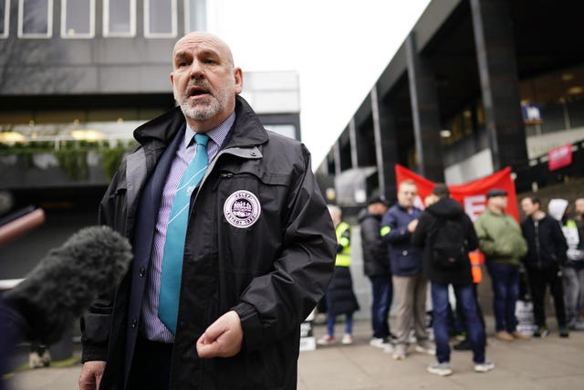 Aslef general secretary Mick Whelan talking to the media on a picket line earlier this month