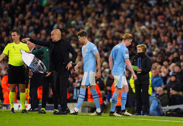Kevin De Bruyne, right, is substituted during Manchester City's Champions League clash with Real Madrid