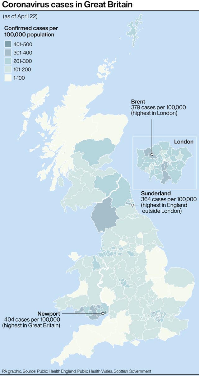 Coronavirus cases in Great Britain