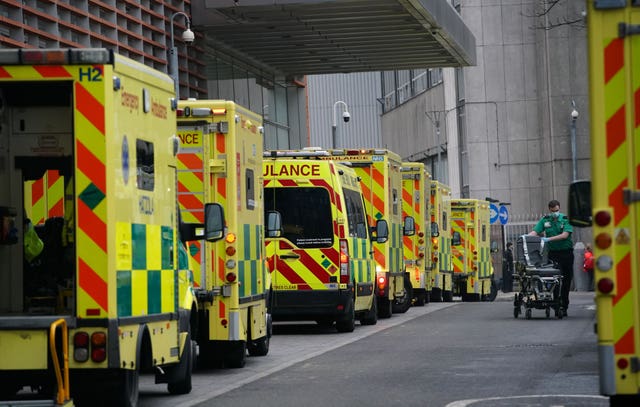 Ambulances outside the Royal London Hospital, after Mayor of London Sadiq Khan declared a “major incident” as the spread of coronavirus threatens to “overwhelm” the capital’s hospitals