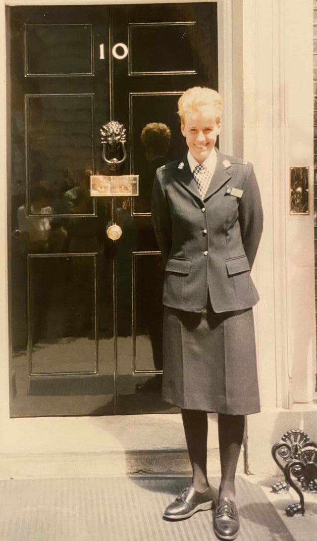 Former Dyfed-Powys police sergeant Jill Owens outside Downing Street where she received a commendation for bravery  