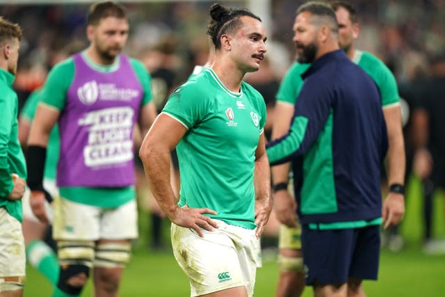 James Lowe looks dejected following Ireland's quarter-final defeat at the 2023 World Cup