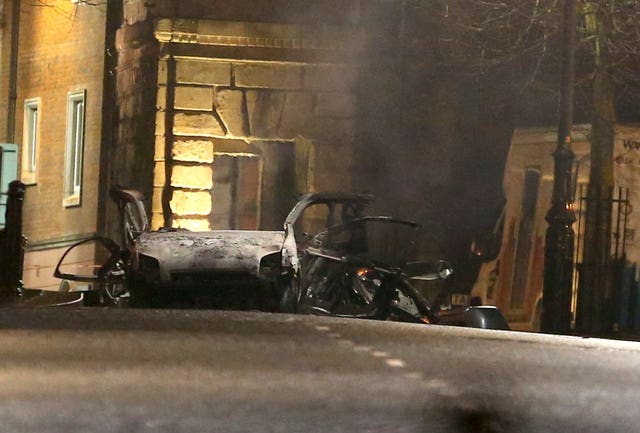 The scene of a car bomb on Bishop Street in Londonderry in January 2019