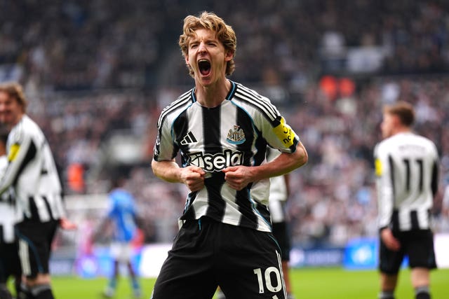 Newcastle’s Anthony Gordon celebrates scoring