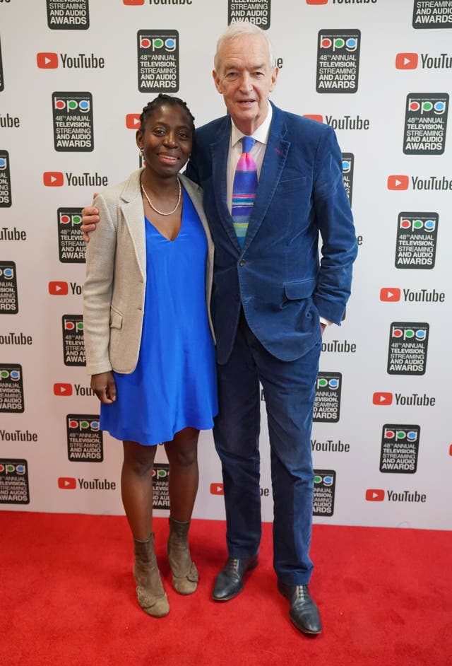 Dr Precious Lunga and Jon Snow on the red carpet at the Broadcasting Press Guild Awards in London
