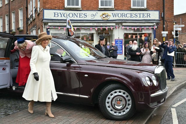 Queen Camilla meets well-wishers after attending the Royal Maundy Service at Worcester Cathedral 