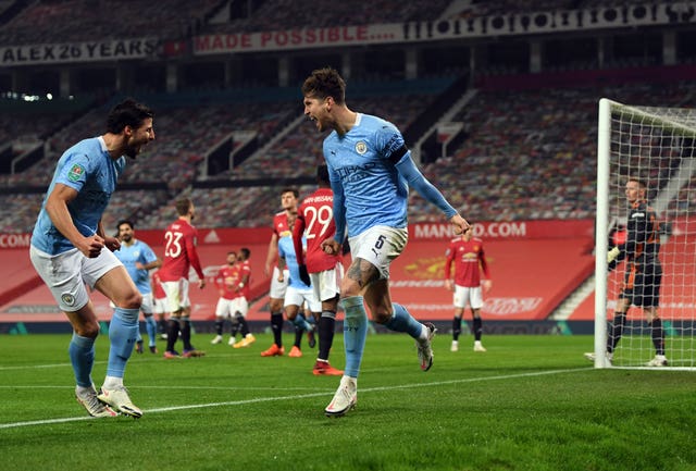 John Stones opened the scoring from a free-kick as Manchester United lost Wednesday's Carabao Cup semi-final to rivals Manchester City