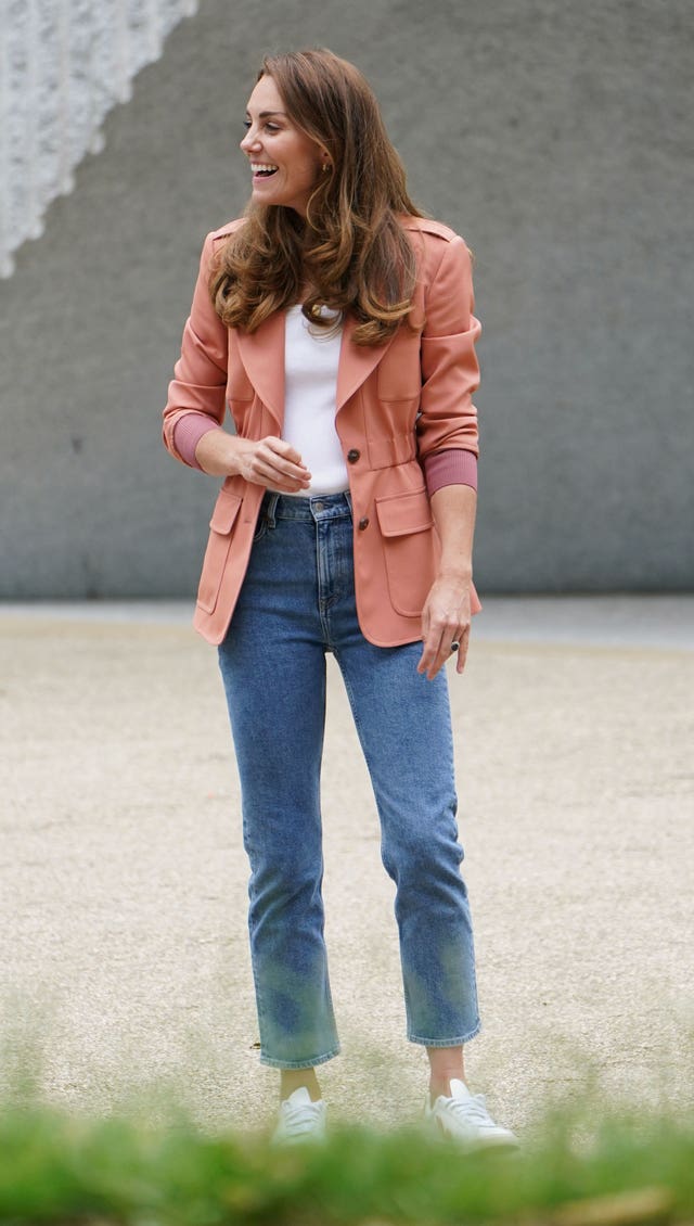 The Duchess of Cambridge wearing And Other Stories jeans during a visit to the Natural History Museum, central London in 2021 