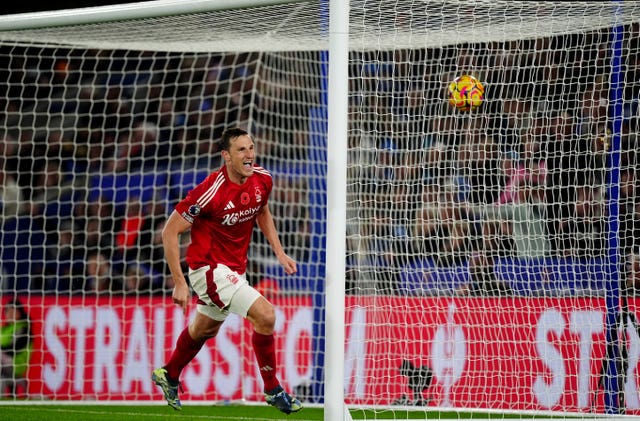 Chris Wood celebrates his second goal