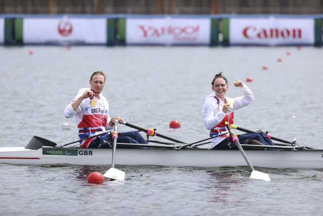 Laurence Whiteley, left, won gold in rowing on her 30th birthday, alongside Lauren Rowles