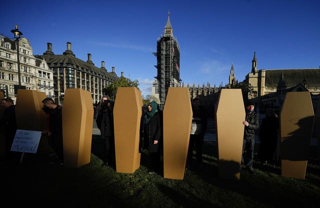 Demonstrators in Parliament Square