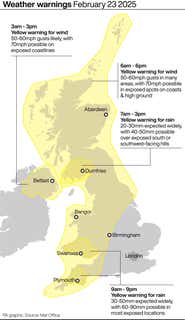 Weather warnings issued across all four nations amid heavy rain and ...