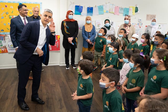 Mayor of London Sadiq Khan meets children at the Islamic Centre of Southern California 