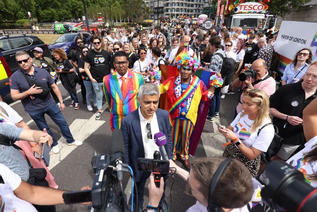 Mayor of London Sadiq Khan speaking to the media
