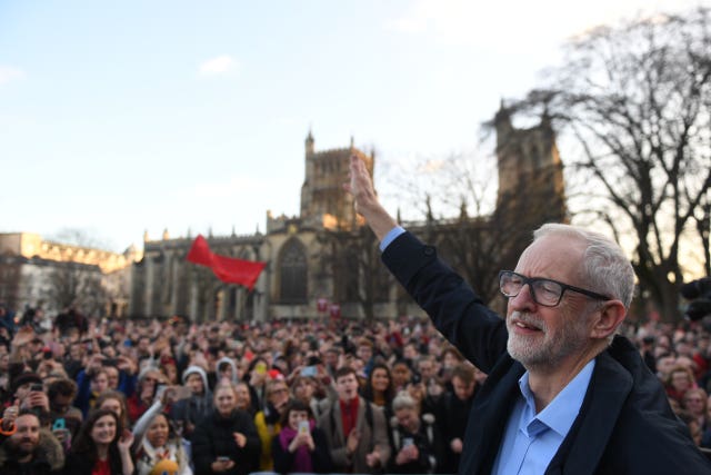 Labour leader Jeremy Corbyn waves to supporters in Bristol