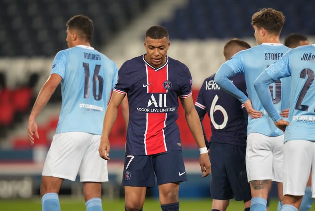 Mbappe during the Champions League semi-final first leg against Manchester City in April 2021 (Julien Poupart/PA).