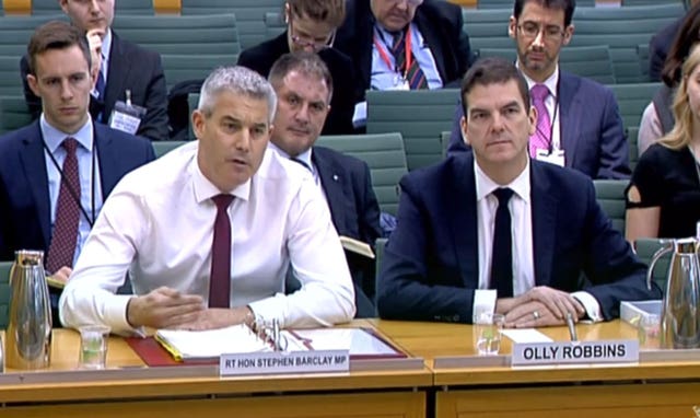 Brexit Secretary Stephen Barclay, left, and Oliver Robbins give evidence before the Exiting the European Union Committee