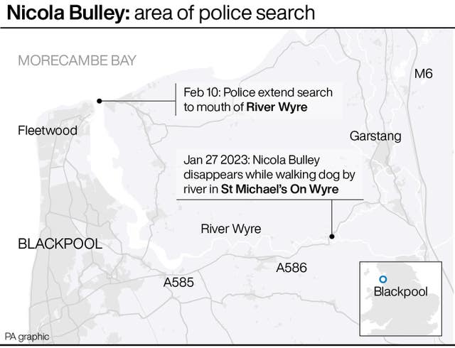 Nicola Bulley: area of police search