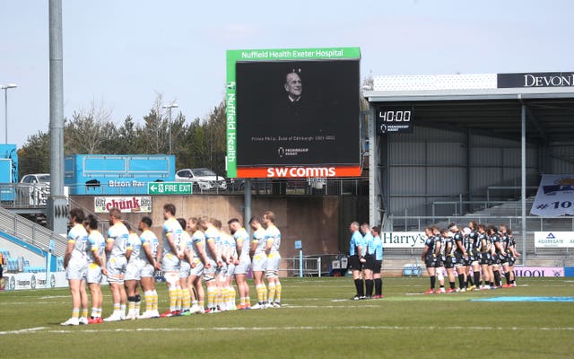 Exeter Chiefs and Wasps players stood for a minutes silence prior to kick off in memory