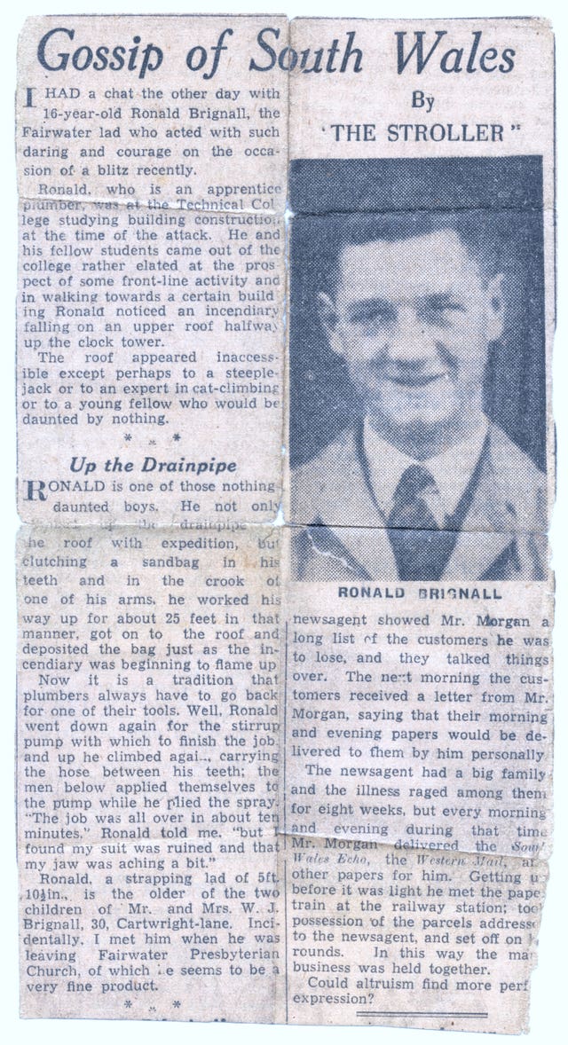Ronald Brignall bravery honour