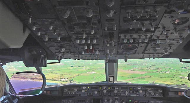 The view from inside an RAF Poseidon aircraft over the skies of Northern Ireland during Exercise Emerald Rescue