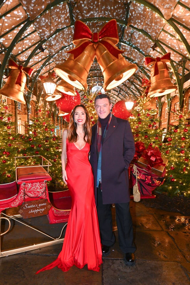 Luke Evans and Myleene Klass at the Christmas lights event at Covent Garden