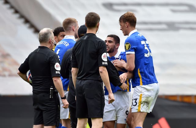 Neal Maupay was sent off after the full-time whistle 