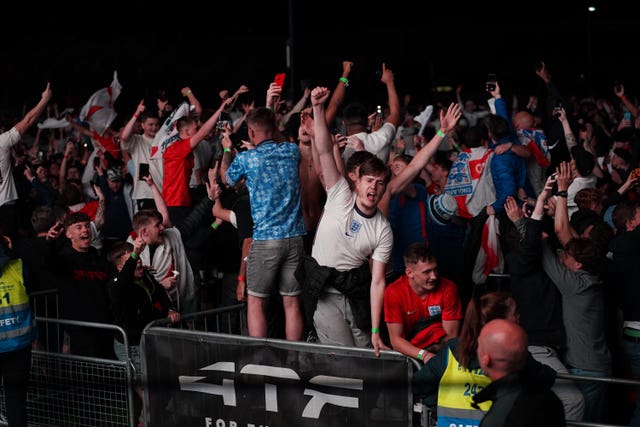 Fans watching England v Denmark