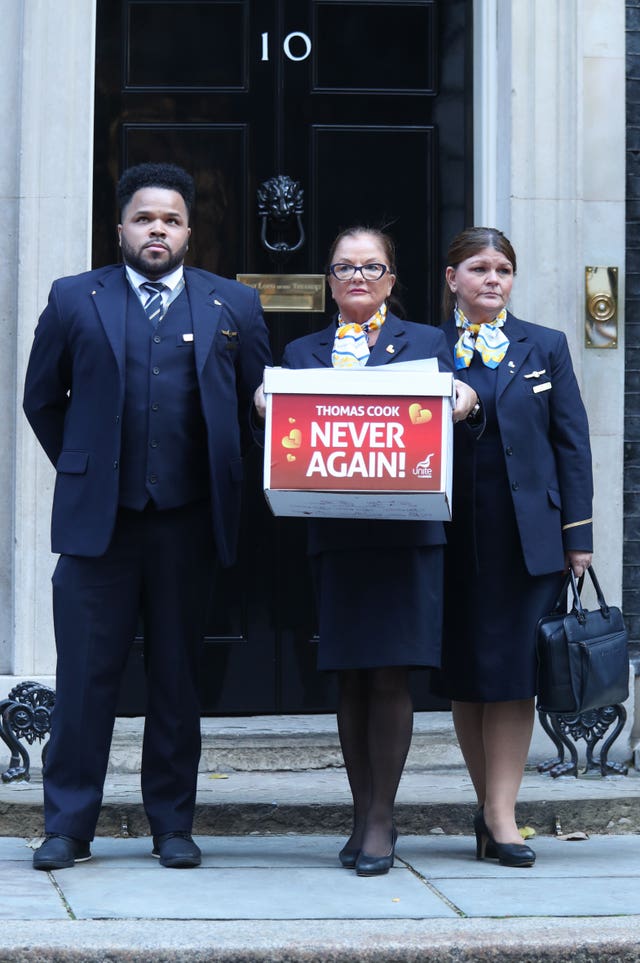 Ex-Thomas Cook employees protest outside 10 Downing Street, London