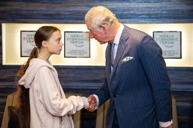 The Prince of Wales met the environmental activist at Davos (World Economic Forum/PA Wire)