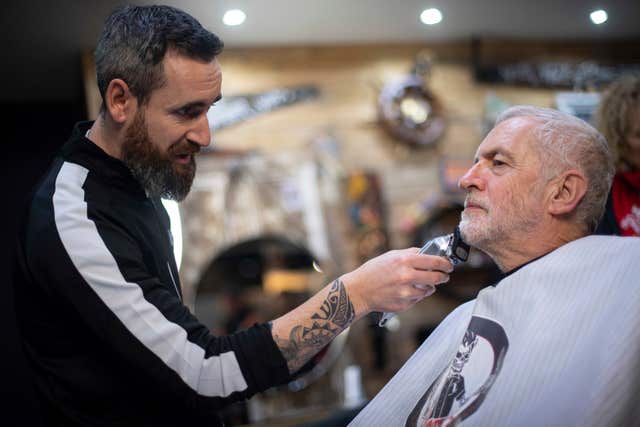 Jeremy Corbyn also underwent a trim at Big Mel’s Barbershop in Carmarthen, Wales 