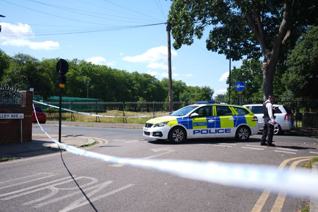 A police cordon at Plashet Park in Newham after the fatal stabbing 