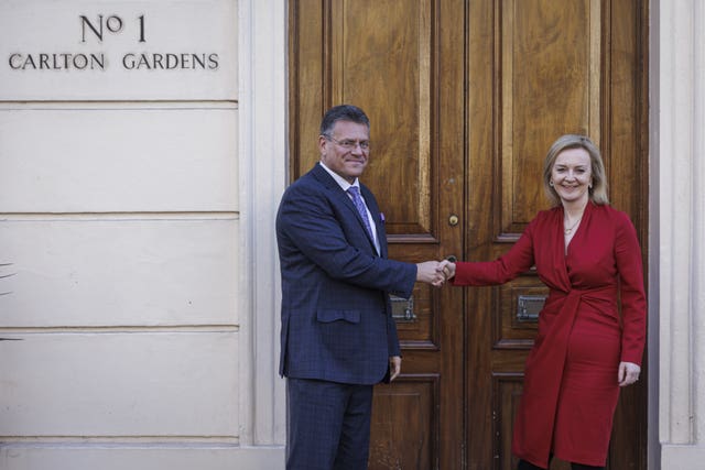 Liz Truss with European Commission vice-president Maros Sefcovic 