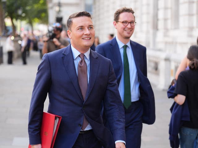 Health Secretary Wes Streeting with Chief Secretary to the Treasury Darren Jones outside the Cabinet Office on Whitehall, London