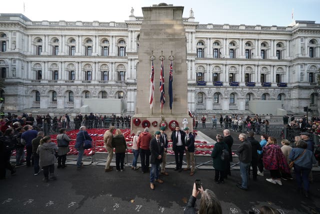 Wreaths at the Cenotaph on Remembrance Sunday last year 