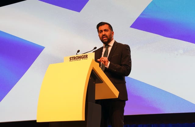 Humza Yousaf speaks at the SNP's annual conference 