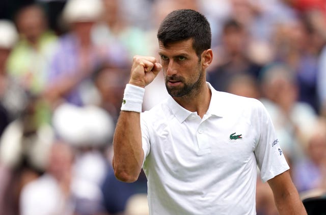 Djokovic holding up his fist in celebration