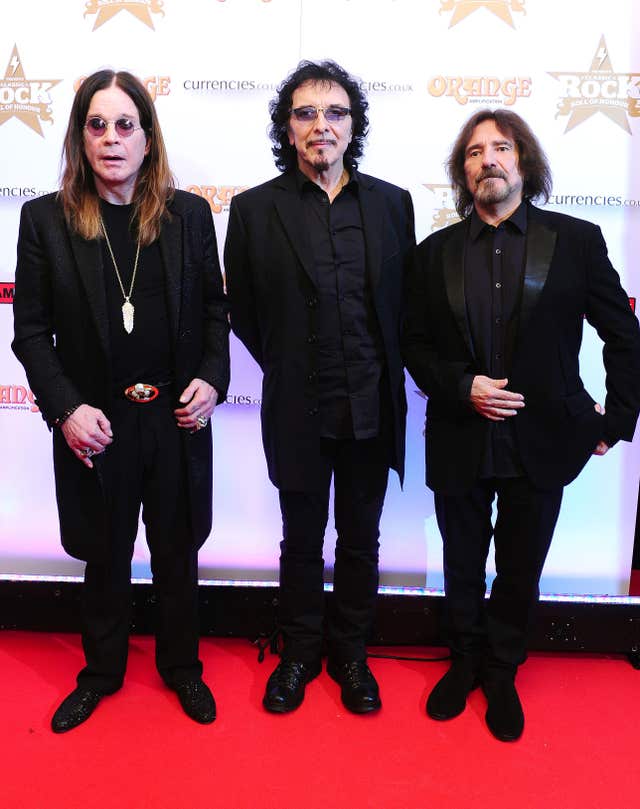 Ozzy Osbourne, Tommy Iommi and Geezer Butler of Black Sabbath attending The Classic Rock Roll of Honour at The Roundhouse, Camden, London 