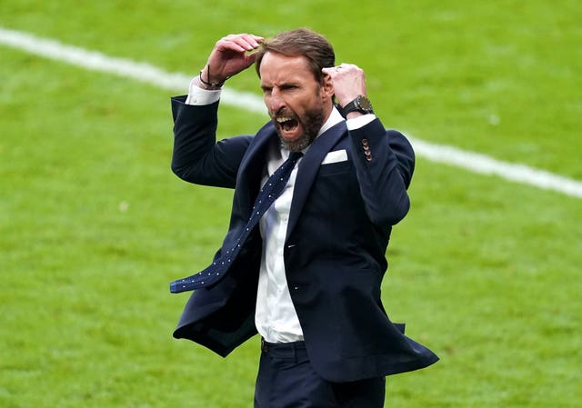 England manager Gareth Southgate celebrates after his side beat Germany 2-0 in the last-16 at Euro 2020. They went on to reach the final where they were beaten on penalties by Italy