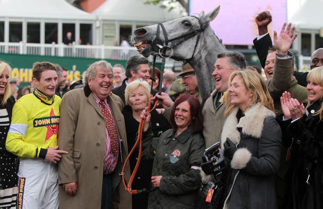 Daryl Jacob (left) next to John Hales with Neptune Collonges and Paul Nicholls after winning the Grand National