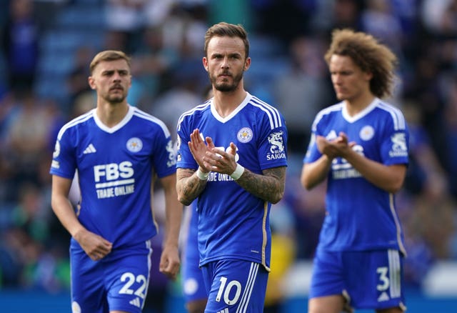 James Maddison, centre, was unable to prevent Leicester suffering Premier League relegation